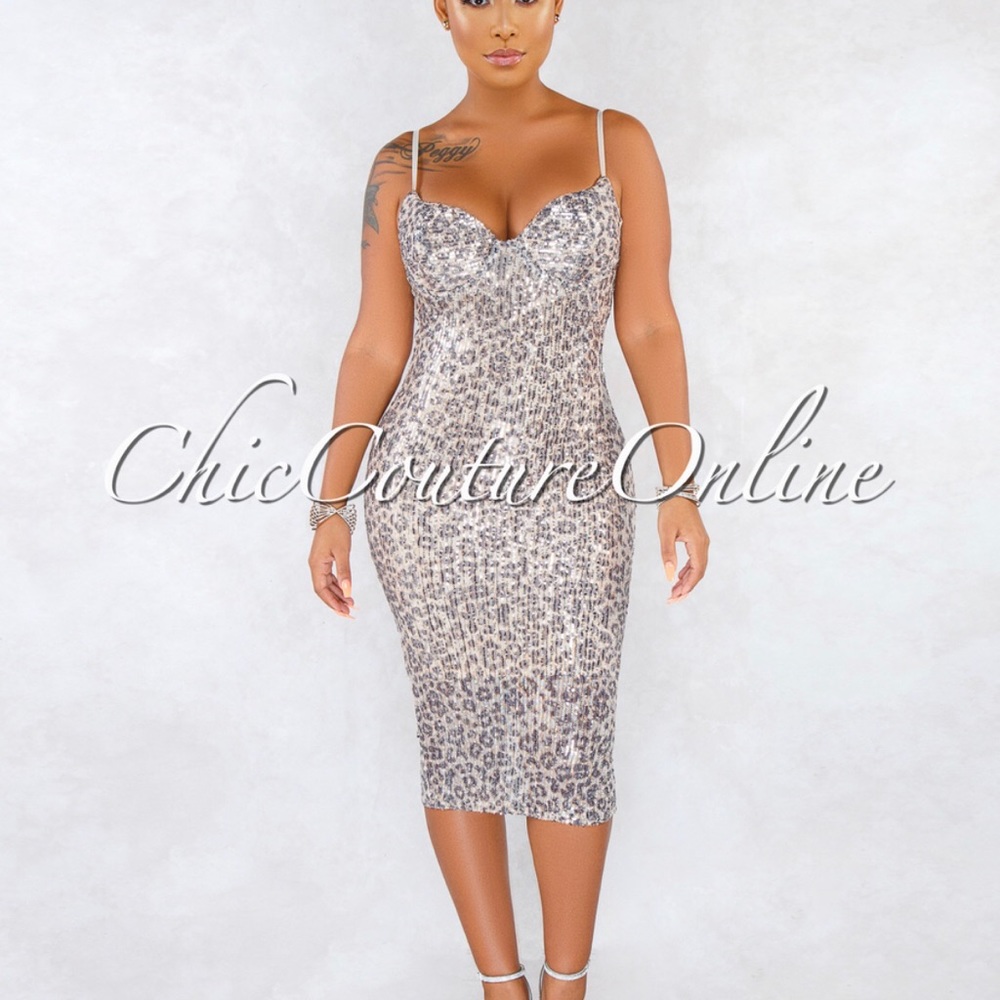 Leopard print sequin dress